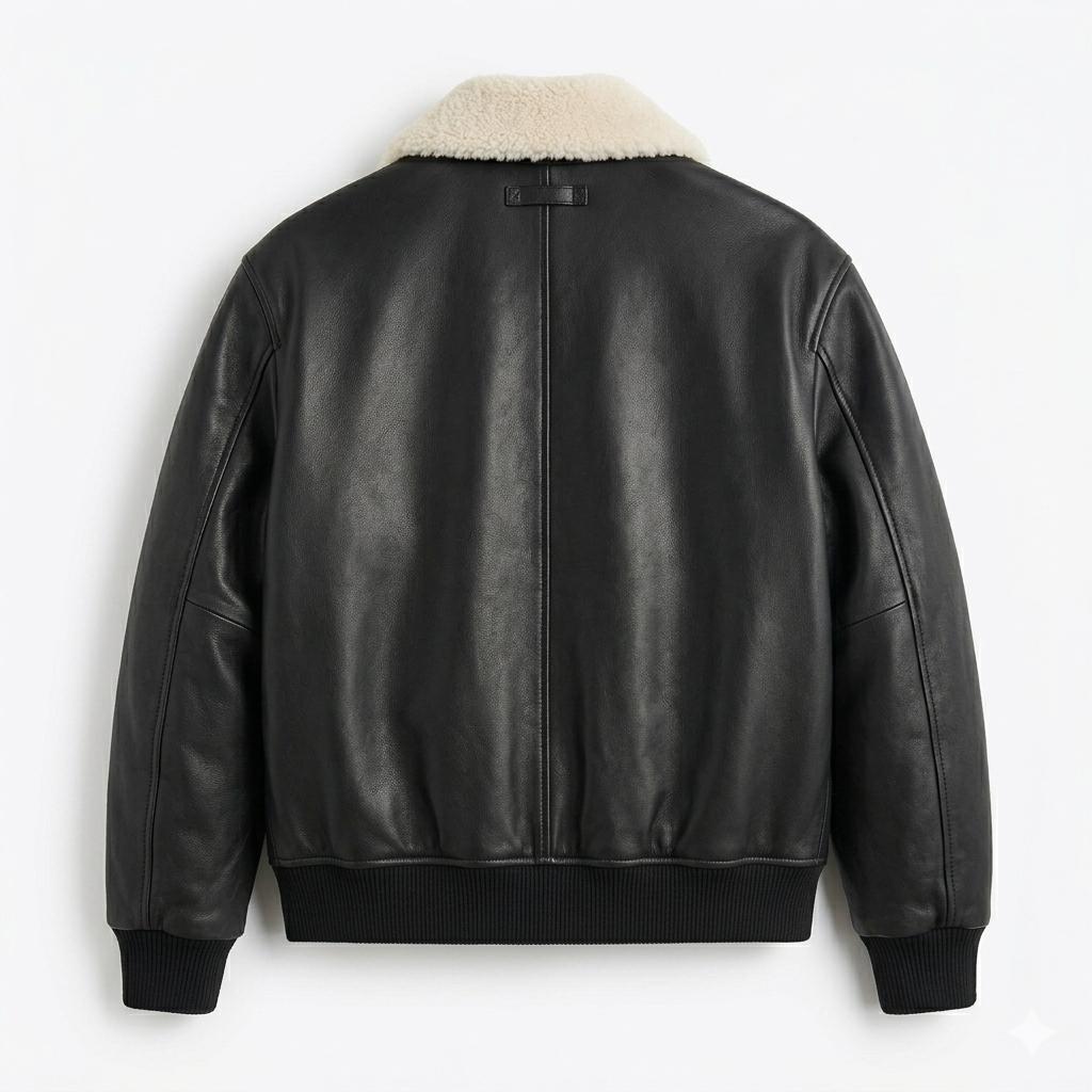 Men's Black Leather Bomber Jacket | G-1 Aviator Flight Coat, Shearling Collar - Image 4