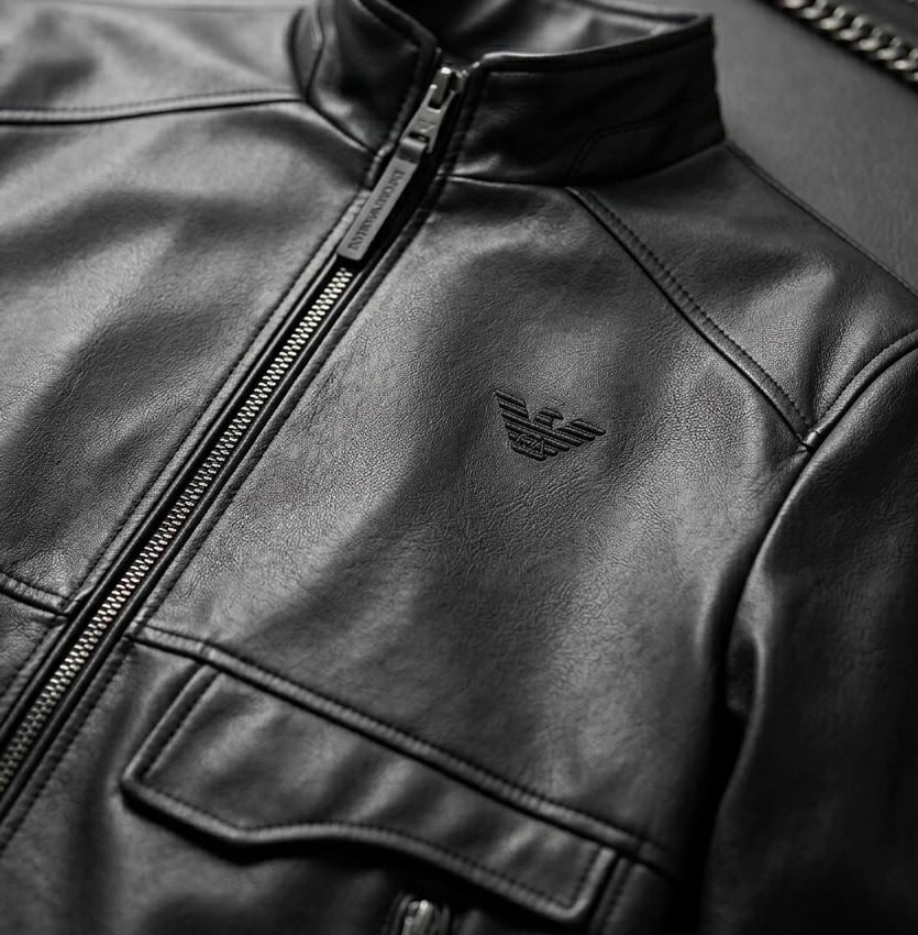Men's Black Textured Leather Bomber Jacket: Stand Collar Streetwear Outerwear - Image 6