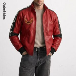 Red Leather Racing Jacket Men | Phoenix Patch Bomber Streetwear