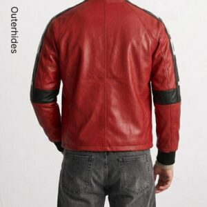 Red Leather Racing Jacket Men | Phoenix Patch Bomber Streetwear