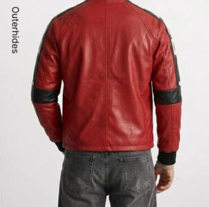 Red Leather Racing Jacket Men | Phoenix Patch Bomber Streetwear