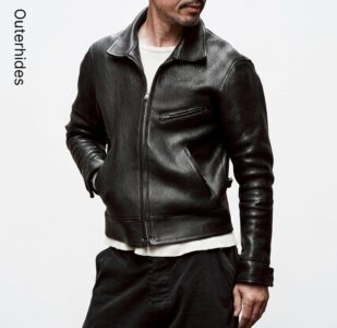 Men's Black Cafe Racer Leather Jacket | Shrunken Grain Cowhide Moto Biker Style