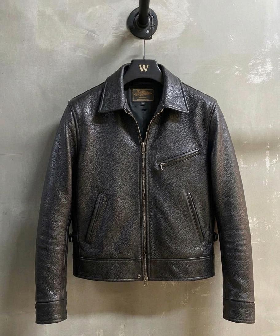Men's Black Cafe Racer Leather Jacket | Shrunken Grain Cowhide Moto Biker Style - Image 4