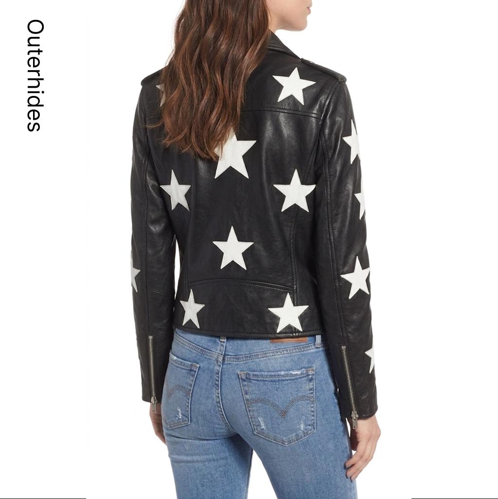 Women's Black Faux Leather Star Moto Jacket – Concert Festival Biker Coat
