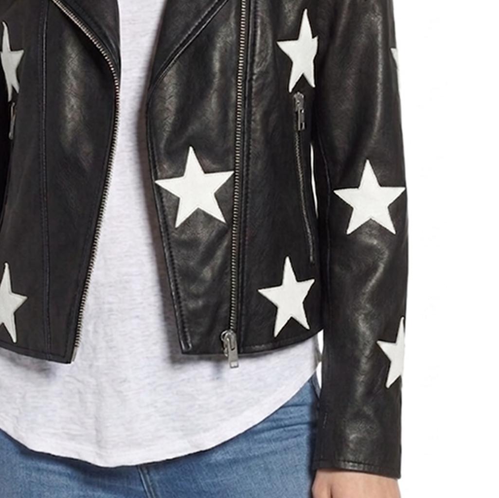 Women's Black Faux Leather Star Moto Jacket – Concert Festival Biker Coat