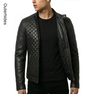 Men's Black Quilted Leather Biker Jacket | Slim Fit Moto Cafe Racer