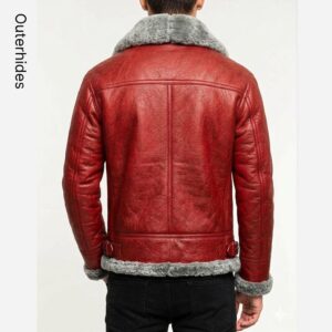 Men’s A2 Bomber Jacket – Christmas Holiday Red Leather Aviator with Fur Lining
