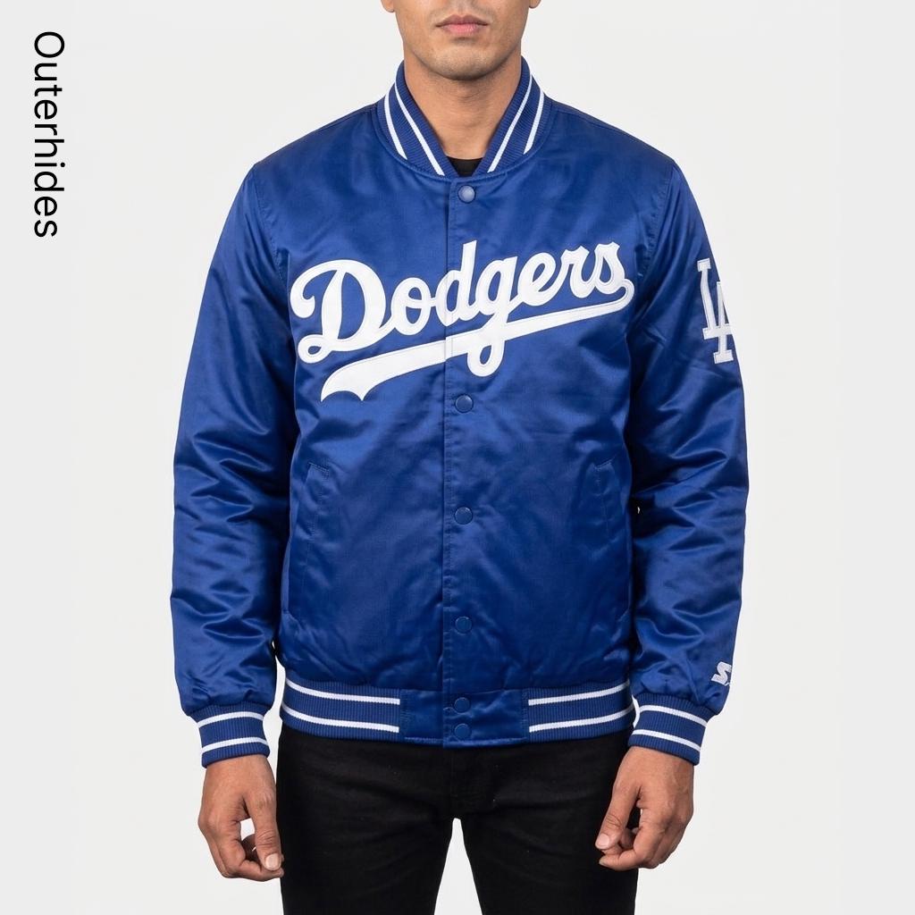 LA Dodgers Satin Varsity Jacket Vintage 90s Blue Bomber MLB Letterman Unisex Streetwear Gift