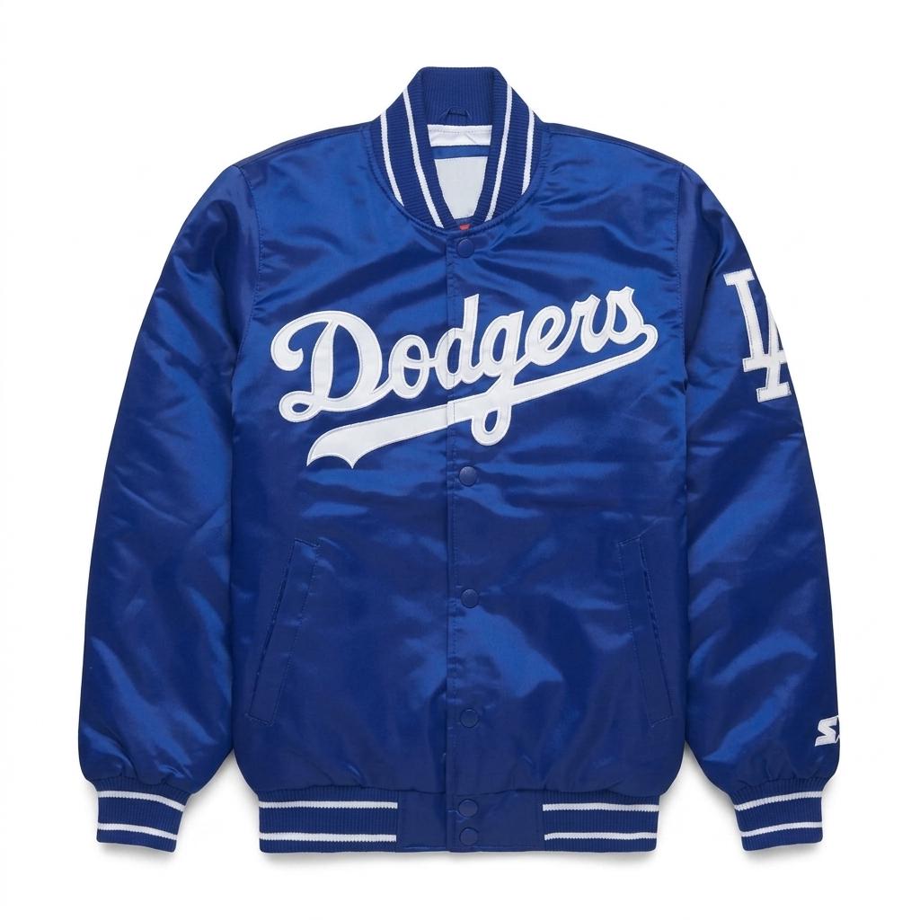 LA Dodgers Satin Varsity Jacket Vintage 90s Blue Bomber MLB Letterman Unisex Streetwear Gift