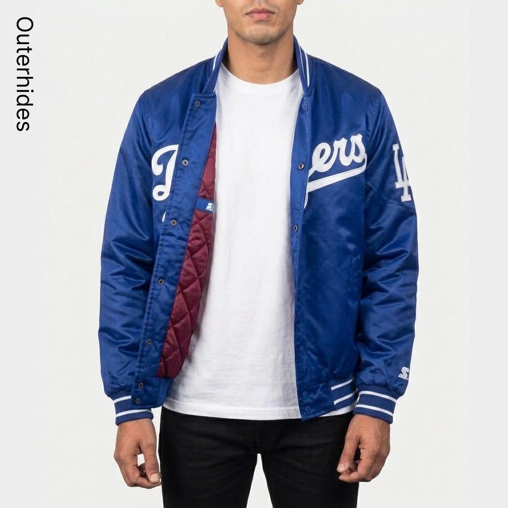 LA Dodgers Satin Varsity Jacket Vintage 90s Blue Bomber MLB Letterman Unisex Streetwear Gift
