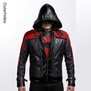 Red Hood 2-Piece Leather Jacket Set | Jason Todd Cosplay Outfit, Arkham Knight Costume
