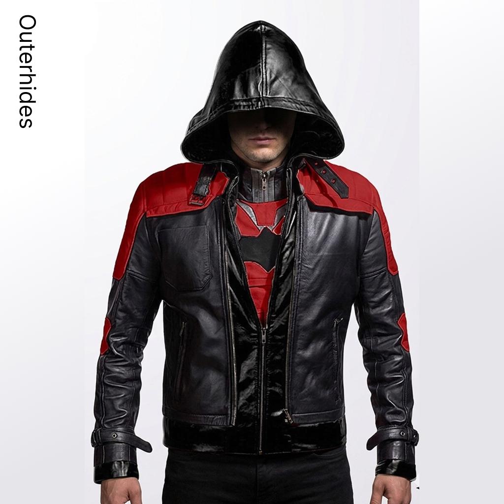 Red Hood 2-Piece Leather Jacket Set | Jason Todd Cosplay Outfit, Arkham Knight Costume