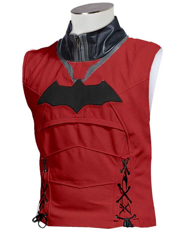 Red Hood 2-Piece Leather Jacket Set | Jason Todd Cosplay Outfit, Arkham Knight Costume