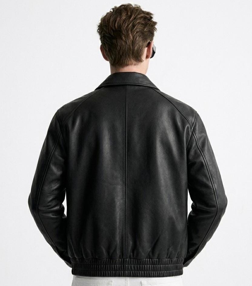 Men's Black Bomber Jacket | Real Cowhide Coat | Vintage Streetwear Gift for Him - Image 2