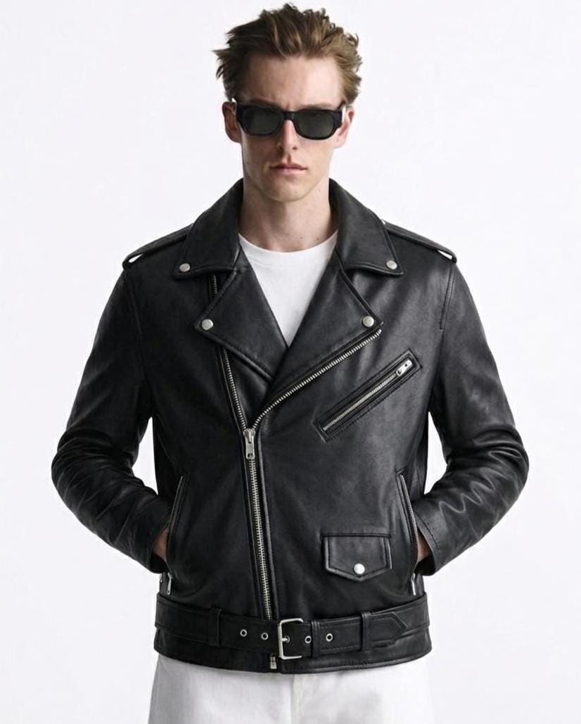 Men’s Black Faux Leather Motorcycle Jacket – Side Zipper Biker Moto Coat, Casual Street Style