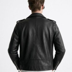 Men’s Black Faux Leather Motorcycle Jacket – Side Zipper Biker Moto Coat, Casual Street Style