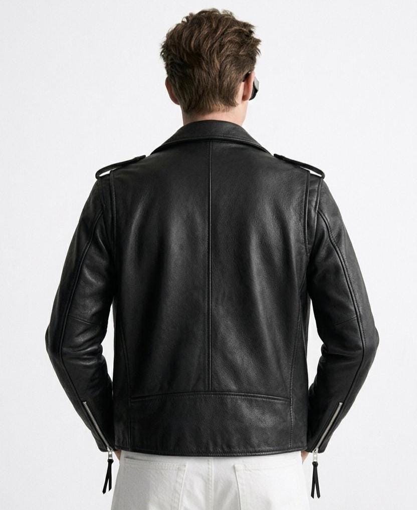 Men’s Black Faux Leather Motorcycle Jacket – Side Zipper Biker Moto Coat, Casual Street Style