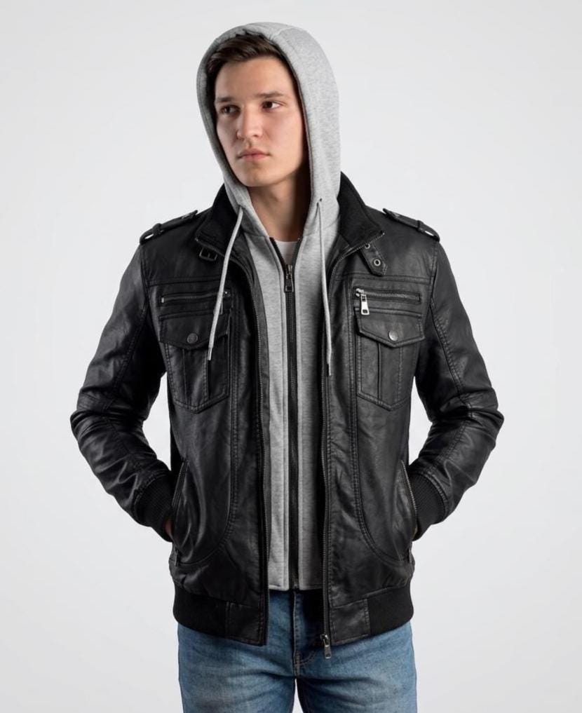 Doiley Mens Black Bomber Hooded Leather Jacket