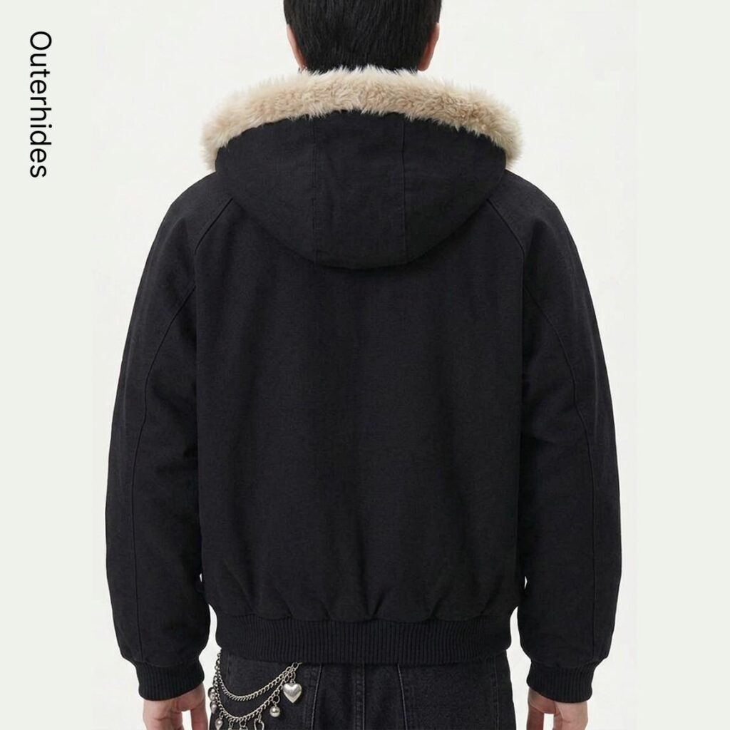 Black Faux Fur Lined Hooded Bomber Jacket | Oversized Sherpa Winter Coat