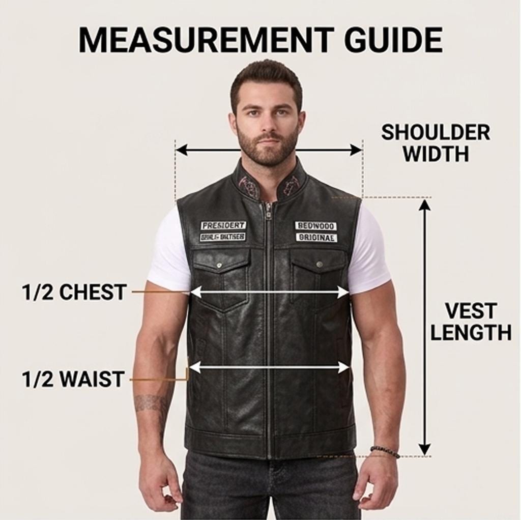 Men's Leather Biker Vest | MC Club Cut with Reaper Patch, Anarchy Skull Costume