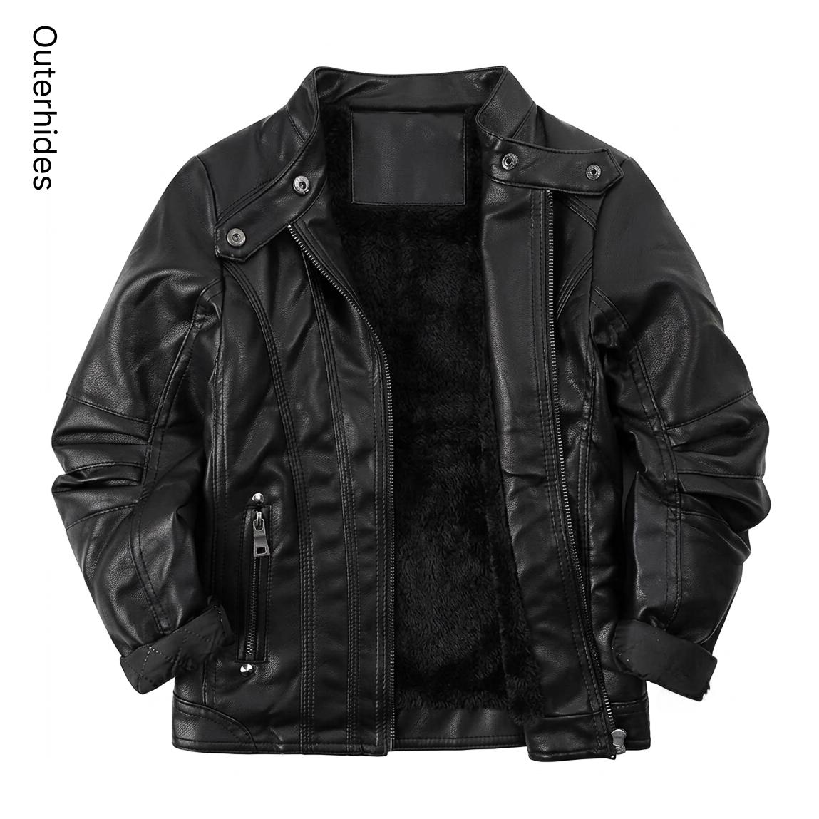 Fleece Lined Moto Jacket | Genuine Sheep Leather Biker Coat
