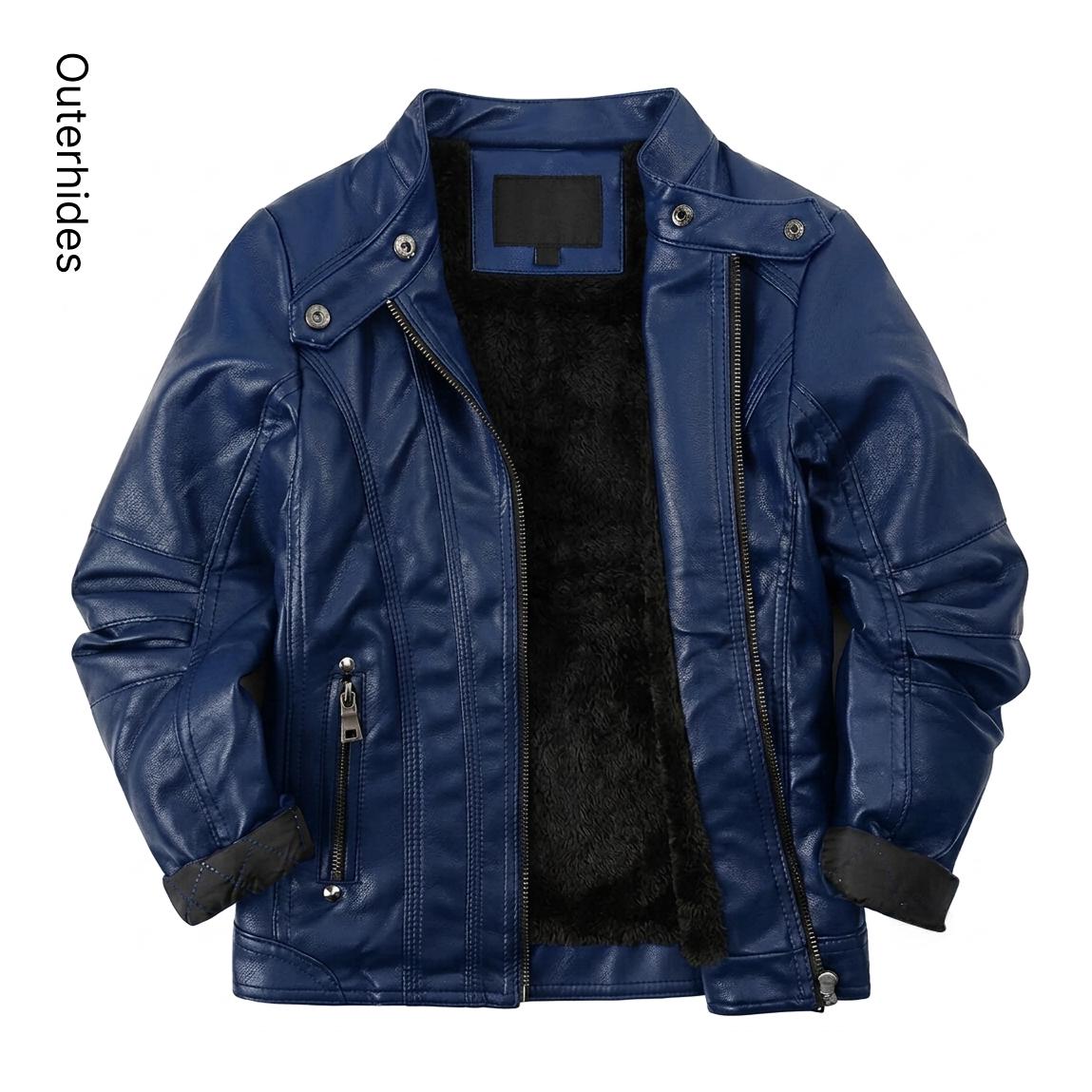 Fleece Lined Moto Jacket | Genuine Sheep Leather Biker Coat - Image 6