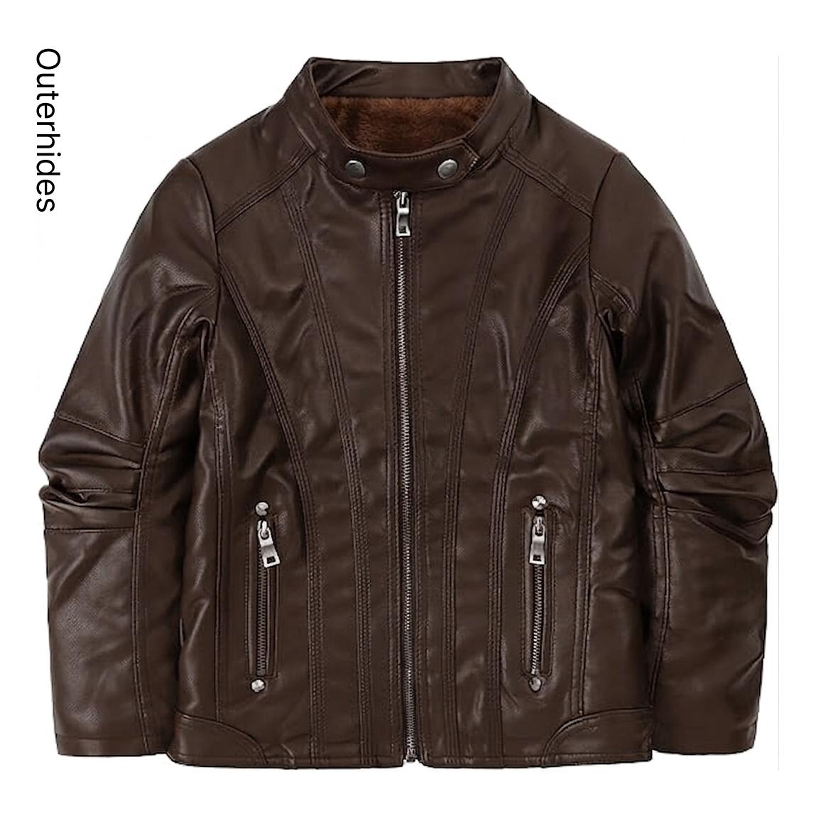 Fleece Lined Moto Jacket | Genuine Sheep Leather Biker Coat - Image 4