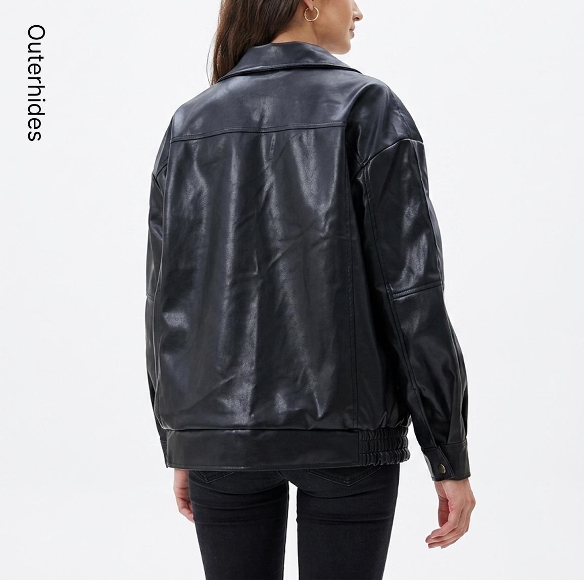 Oversized Black Leather Bomber Jacket | Boxy Streetwear Crop Coat (Genuine/Faux) - Image 2