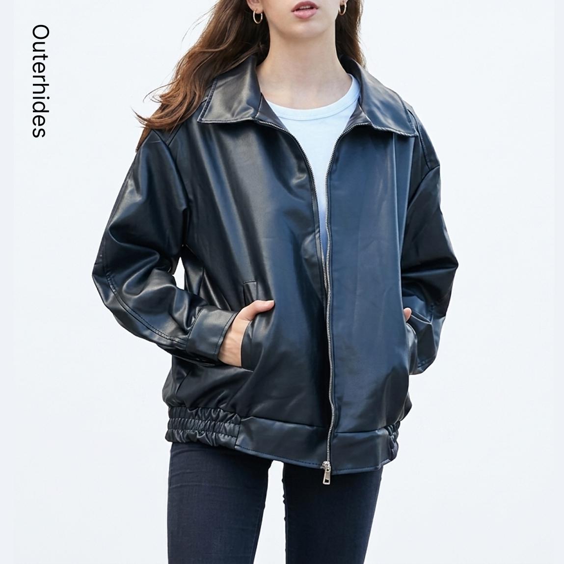 Oversized Black Leather Bomber Jacket | Boxy Streetwear Crop Coat (Genuine/Faux) - Image 3