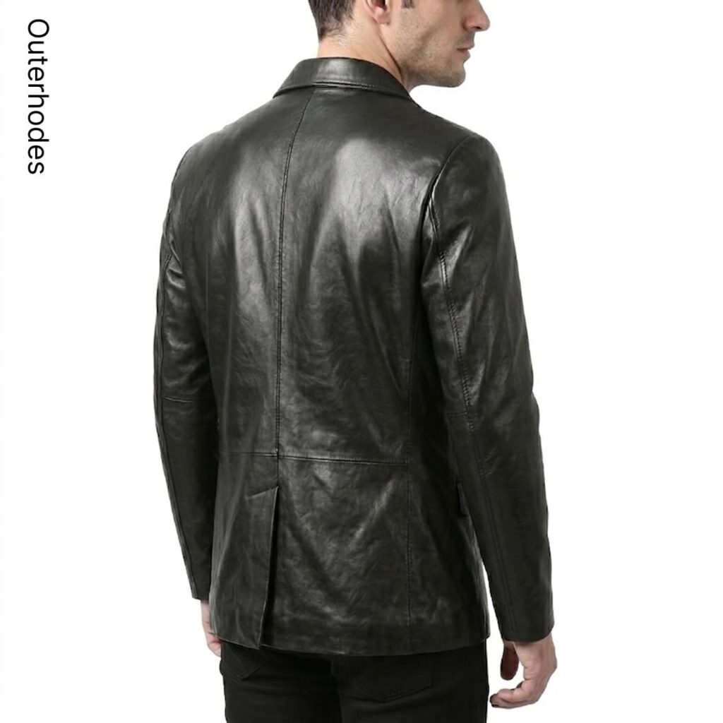 Men's Black Leather Blazer | Two-Button Notch Lapel Smart Casual Coat