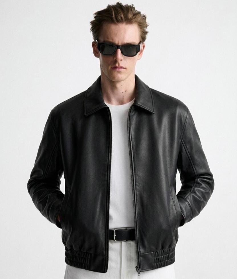 Men's Black Bomber Jacket | Real Cowhide Coat | Vintage Streetwear Gift for Him