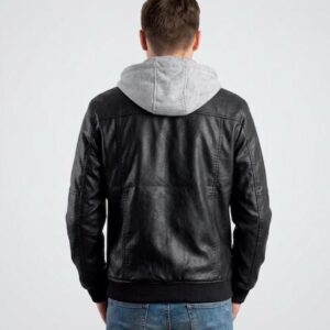 Doiley Mens Black Bomber Hooded Leather Jacket