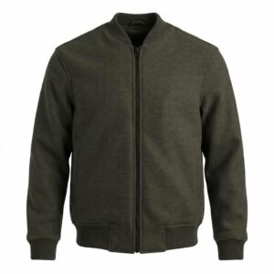 Olive Green Wool Blend Bomber | Old Money Mens Coat | Varsity Outerwear | Gift for Him