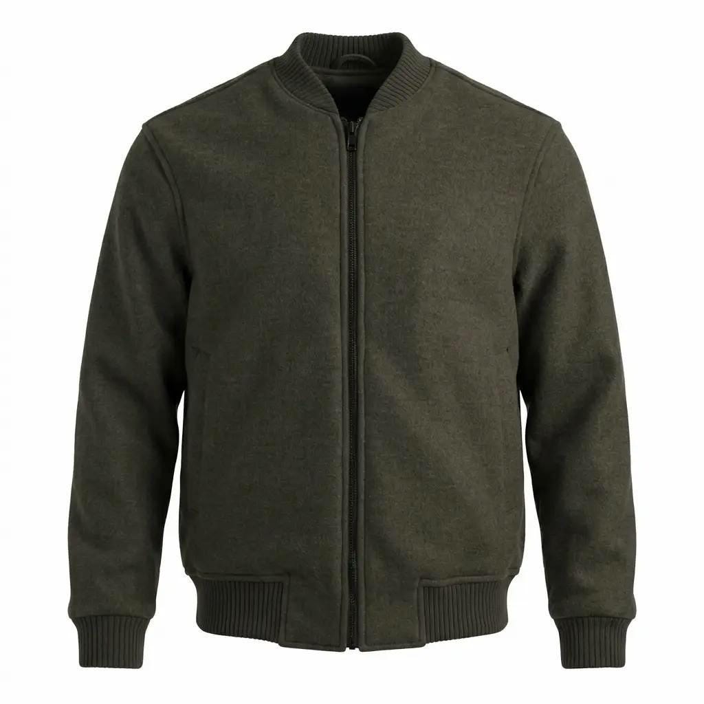 Olive Green Wool Blend Bomber | Old Money Mens Coat | Varsity Outerwear | Gift for Him - image 2