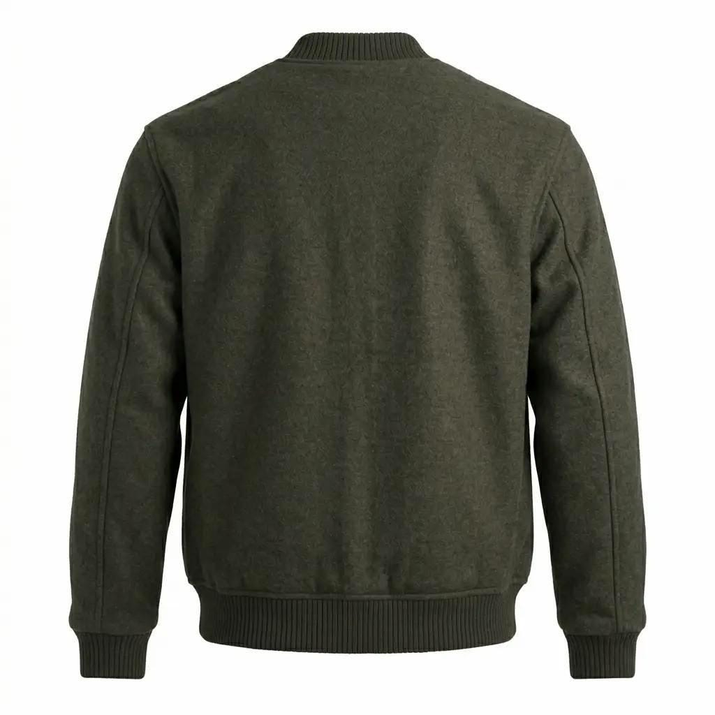 Olive Green Wool Blend Bomber | Old Money Mens Coat | Varsity Outerwear | Gift for Him - image 3