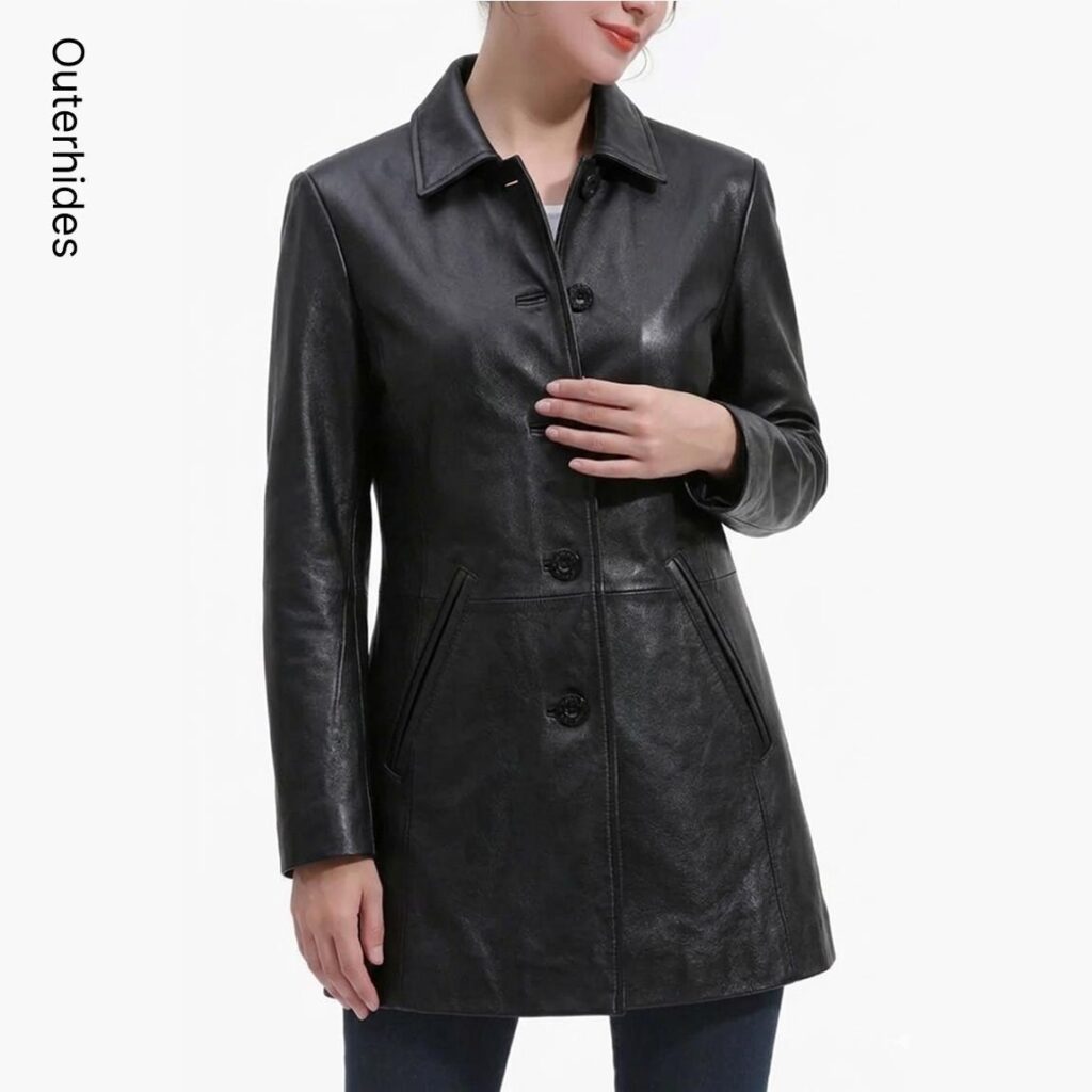 Women's Black Leather Blazer | Genuine Lambskin, Vegan Faux Leather Tailored Coat - image 1