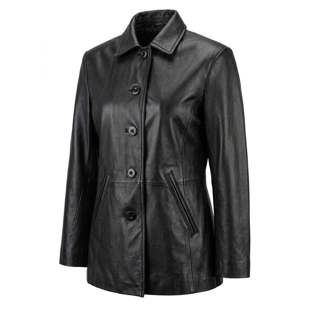 Women's Black Leather Blazer | Genuine Lambskin, Vegan Faux Leather Tailored Coat - image 5