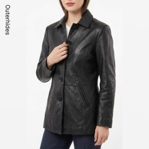Women’s Black Leather Blazer | Genuine Lambskin, Vegan Faux Leather Tailored Coat