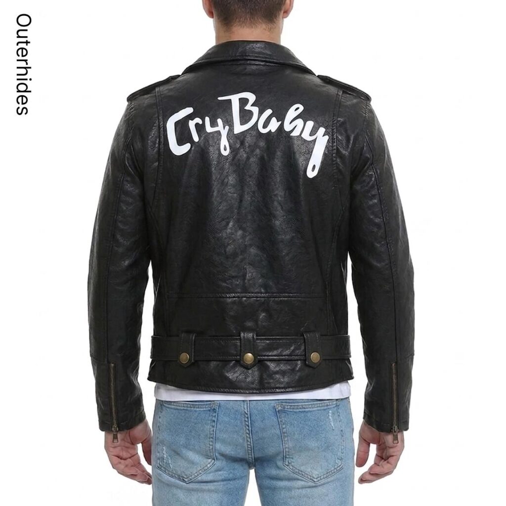 Men's Black Leather Biker Jacket | Genuine Lambskin, Faux Leather | Graphic Back Moto Coat