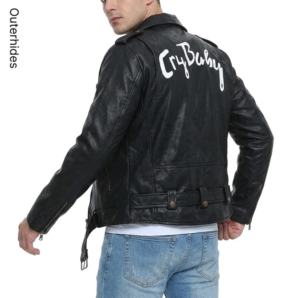 Men's Black Leather Biker Jacket | Genuine Lambskin, Faux Leather | Graphic Back Moto Coat