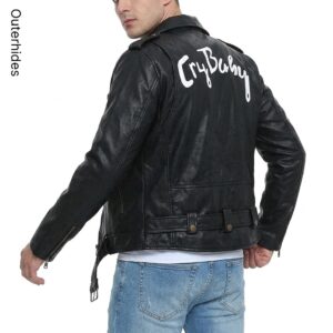 Men’s Black Leather Biker Jacket | Genuine Lambskin, Faux Leather | Graphic Back Moto Coat