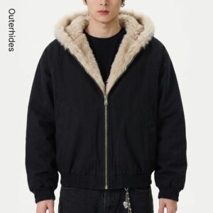 Black Faux Fur Lined Hooded Bomber Jacket | Oversized Sherpa Winter Coat