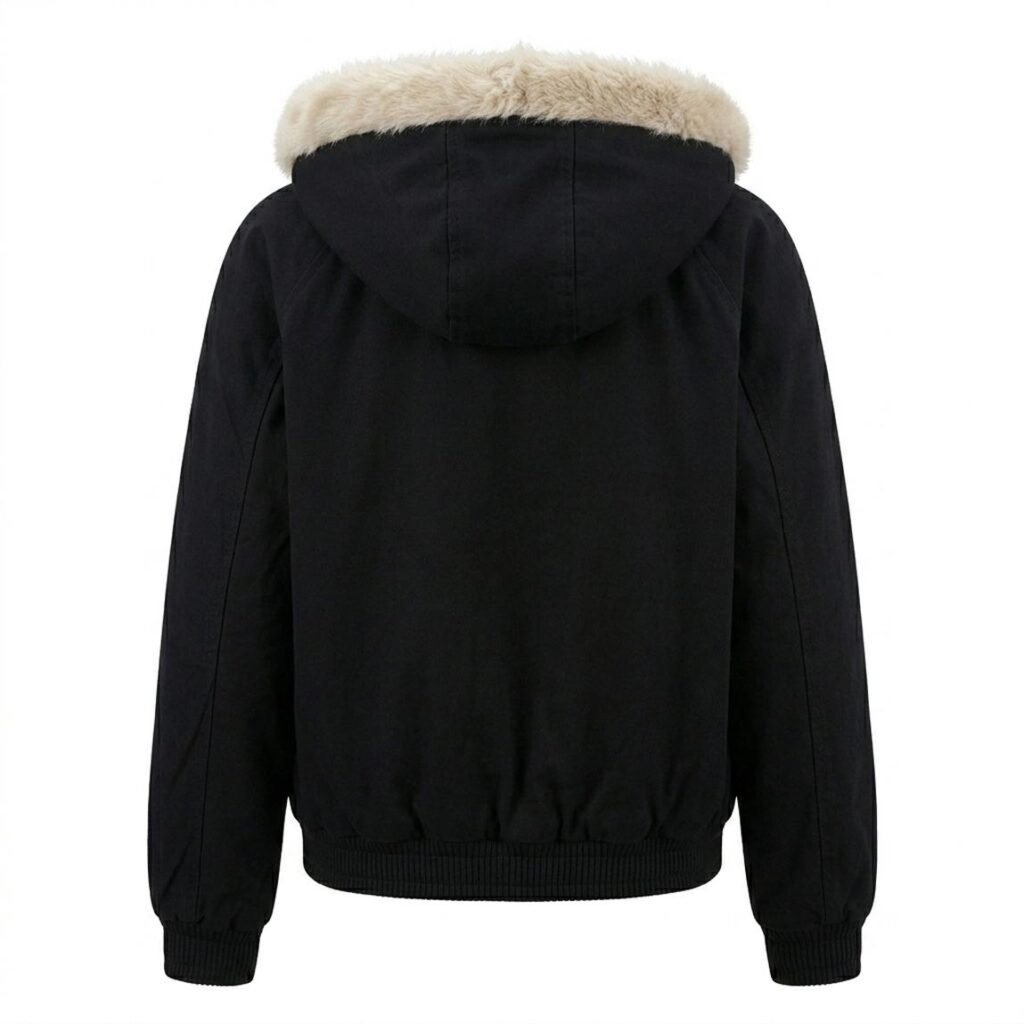 Black Faux Fur Lined Hooded Bomber Jacket | Oversized Sherpa Winter Coat