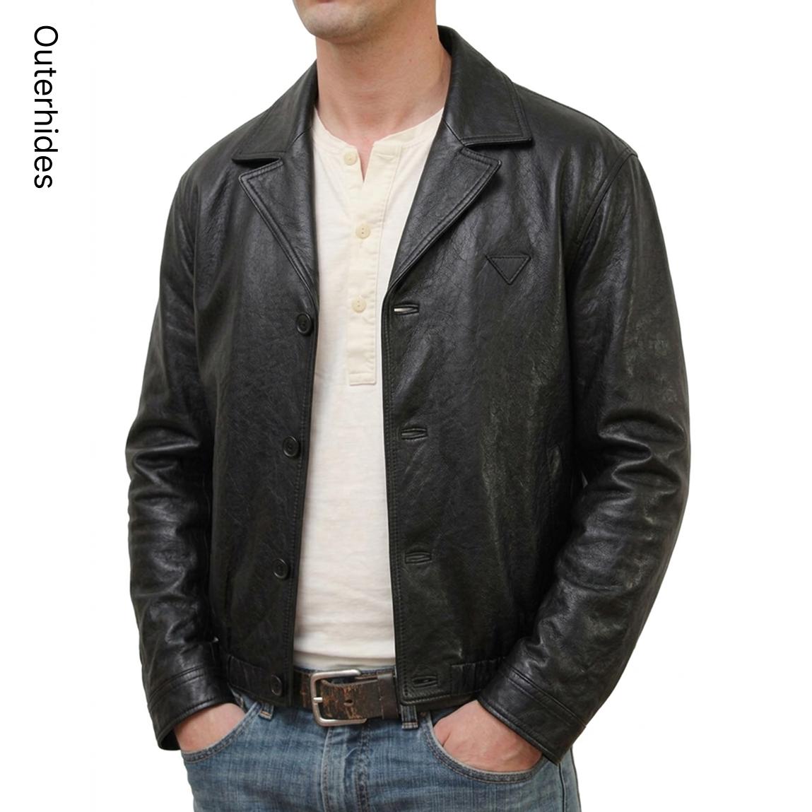 Men's Oversized Black Leather Car Coat | Vintage Crinkle Boxy Trench Style Jacket
