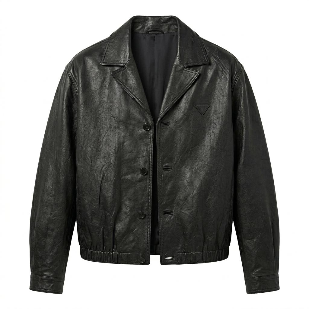 Men's Oversized Black Leather Car Coat | Vintage Crinkle Boxy Trench Style Jacket