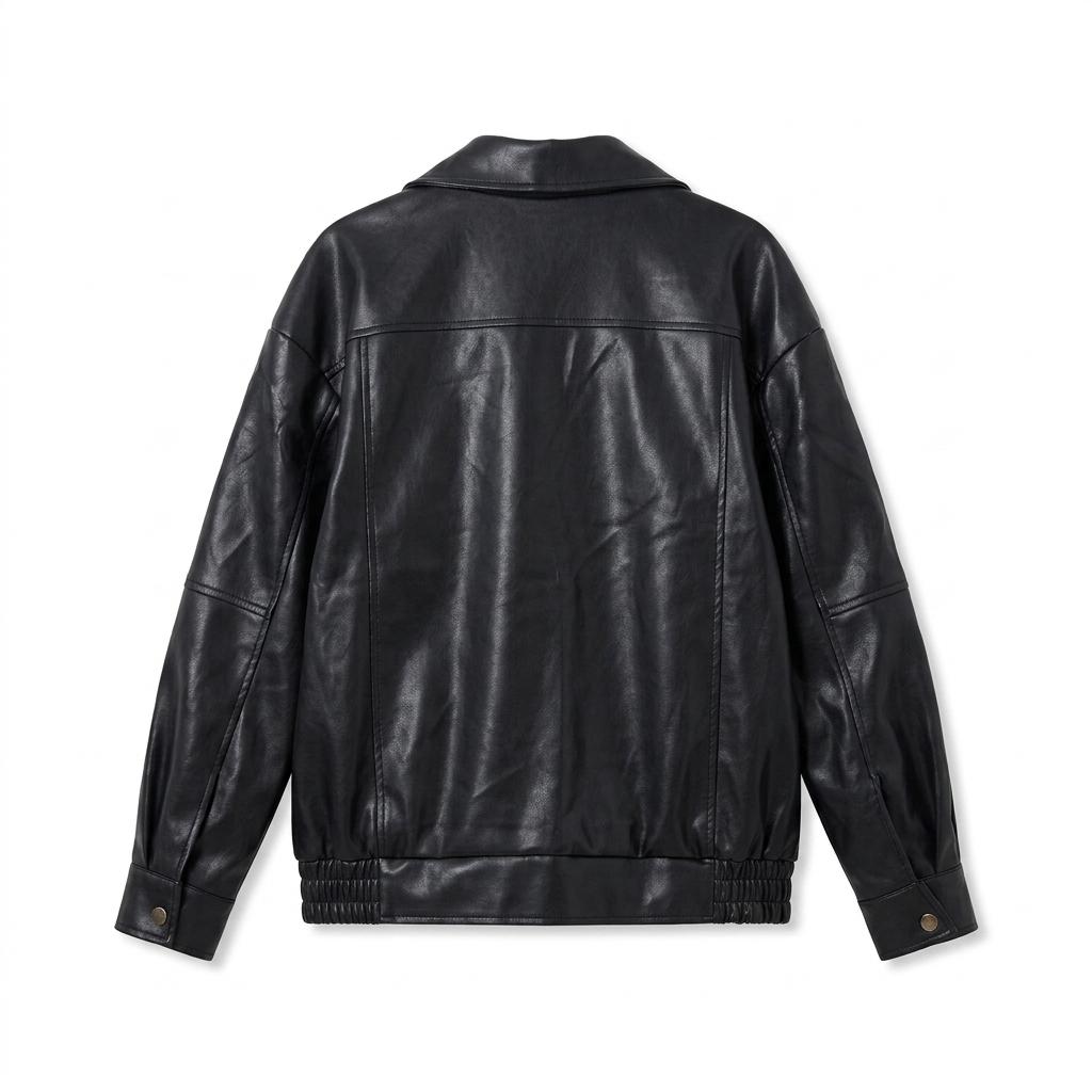 Oversized Black Leather Bomber Jacket | Boxy Streetwear Crop Coat (Genuine/Faux) - Image 4