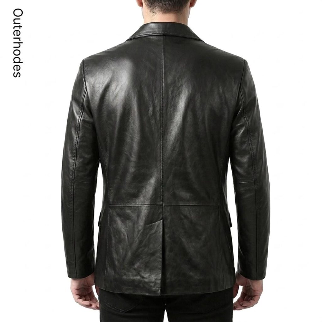 Men's Black Leather Blazer | Two-Button Notch Lapel Smart Casual Coat