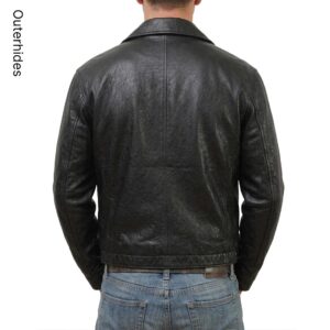 Men’s Oversized Black Leather Car Coat | Vintage Crinkle Boxy Trench Style Jacket