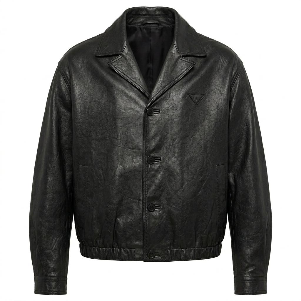 Men's Oversized Black Leather Car Coat | Vintage Crinkle Boxy Trench Style Jacket