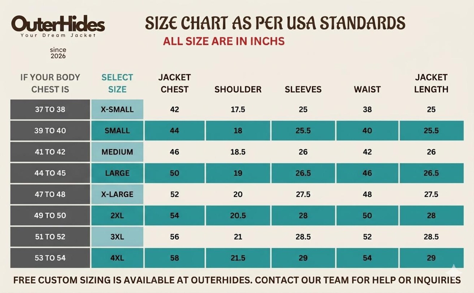 Size guide chart